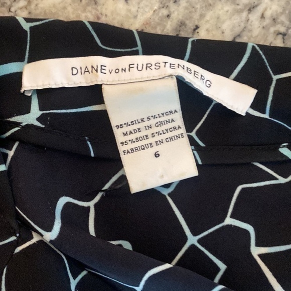 DVF Edna black blue white dolman sleeve blouson silk tie side blouson dress MM10 - Picture 13 of 15